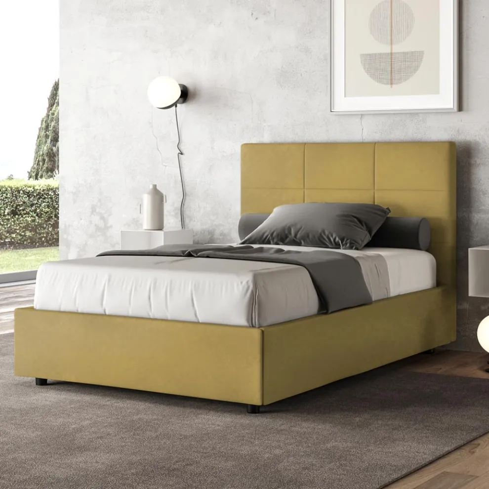 Bett 140x200 cm mit rechteckigem Kopfteil aus Mikrofaser Made in Italy - Brina