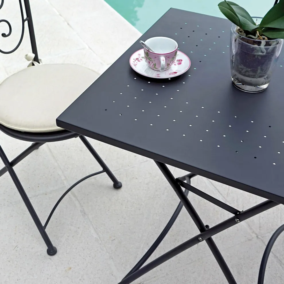 Klappbarer quadratischer Garten-Couchtisch aus anthrazitgrauem Eisen - Zoubiba