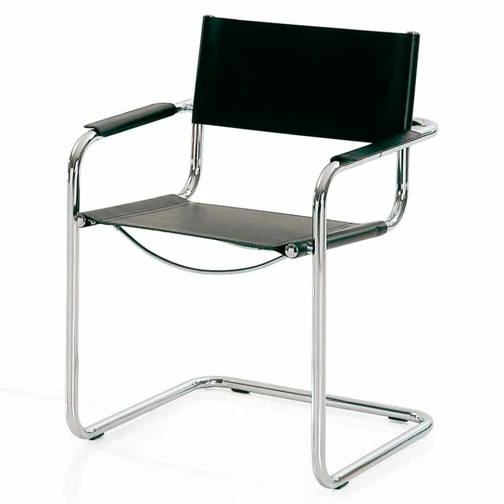Besprechungsstuhl aus schwarzem Leder und Metall - Cirillo