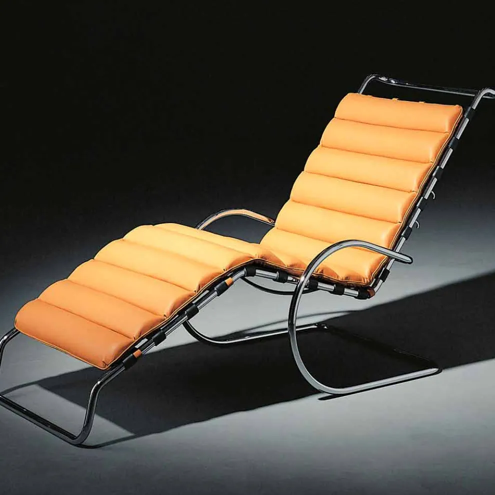 Chaiselongue aus Leder mit Gestell aus verchromtem Stahl Made in Italy - Beirut