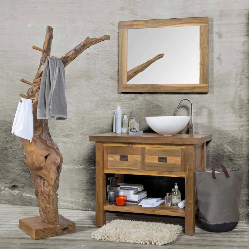 Composition 3 Badezimmermöbel aus Teakholz mit Waschbecken aus Harz - Essence