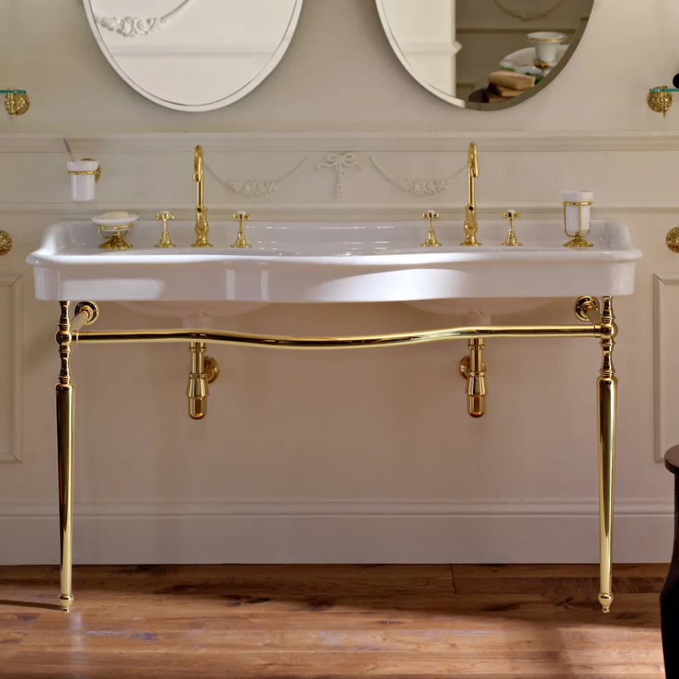 Consolle Waschbecken mit Doppelschale auf Keramikfüßen, Made in Italy - Paulina