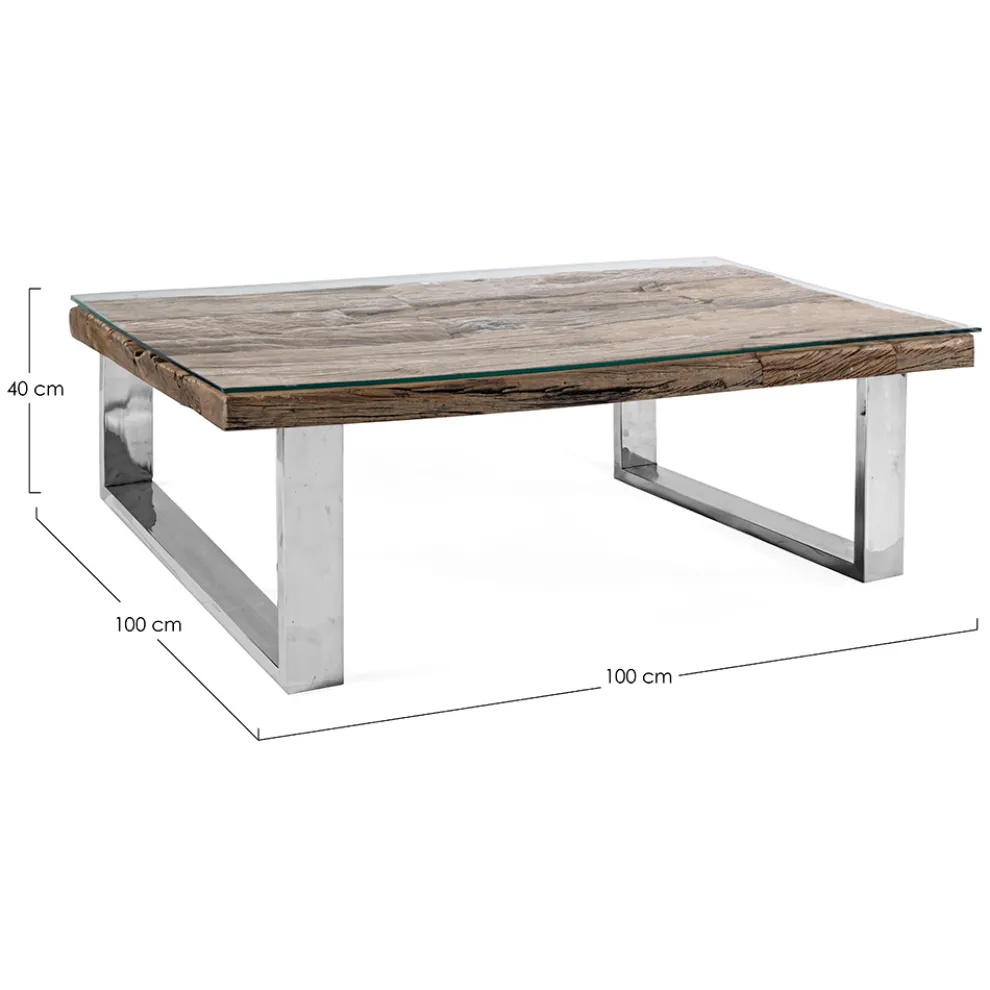 Couchtisch aus recyceltem Holz und Glasbeinen aus Stahl Homemotion - Gnomea