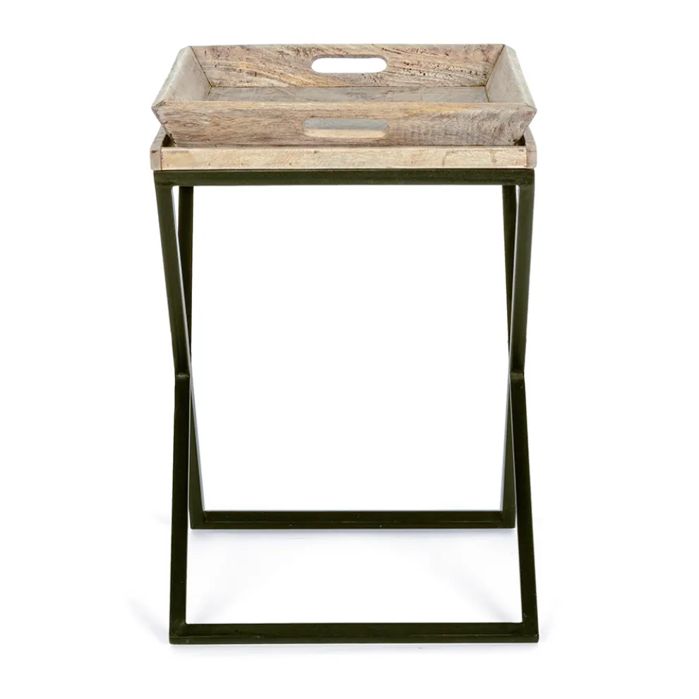 Couchtisch aus Stahl mit Tablett im Mangoholz-Design - Cesira