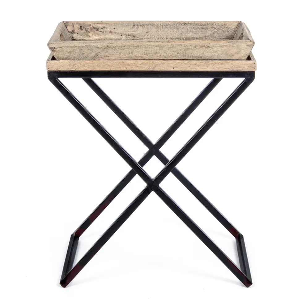 Couchtisch aus Stahl mit Tablett im Mangoholz-Design - Cesira