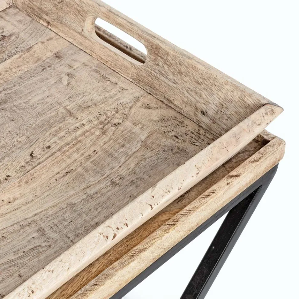 Couchtisch aus Stahl mit Tablett im Mangoholz-Design - Cesira