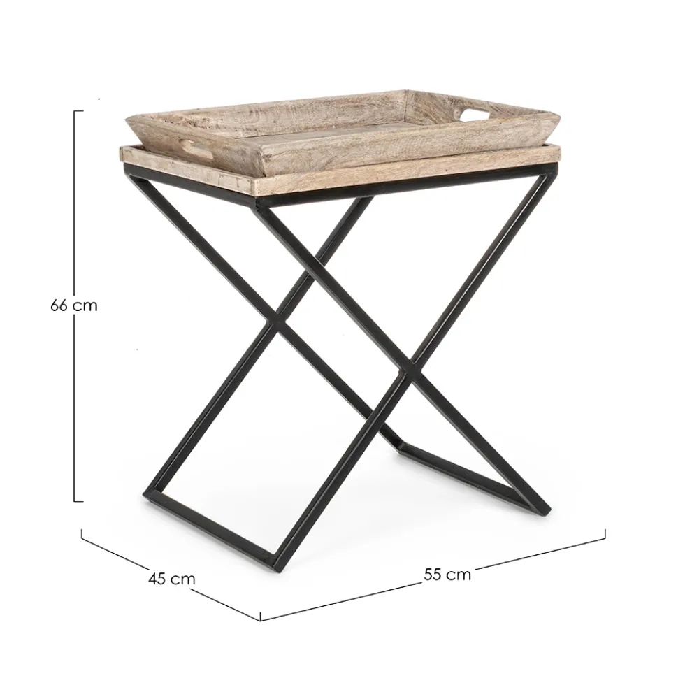 Couchtisch aus Stahl mit Tablett im Mangoholz-Design - Cesira