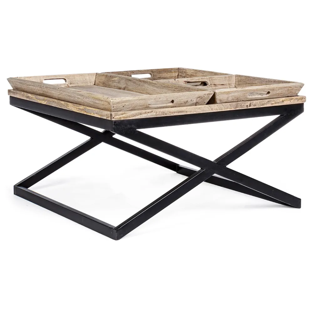 Couchtisch aus Stahl mit Tablett im Mangoholz-Design - Cesira