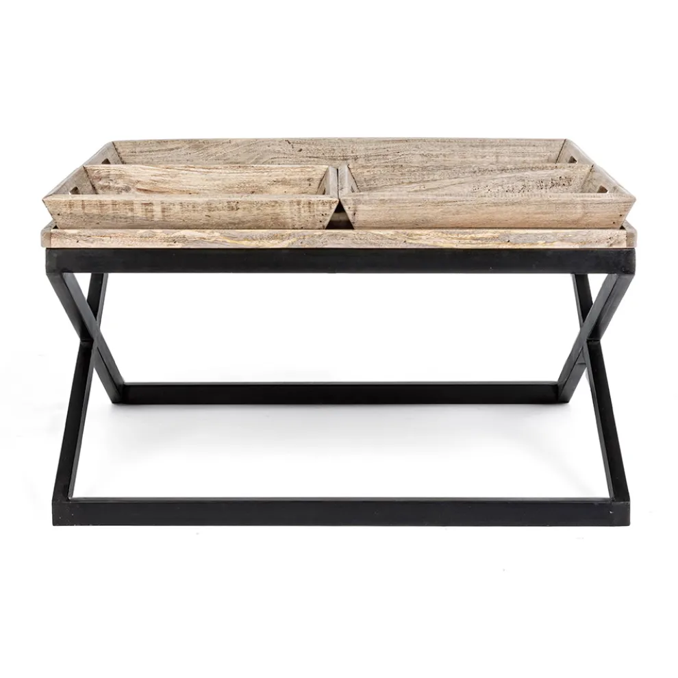 Couchtisch aus Stahl mit Tablett im Mangoholz-Design - Cesira