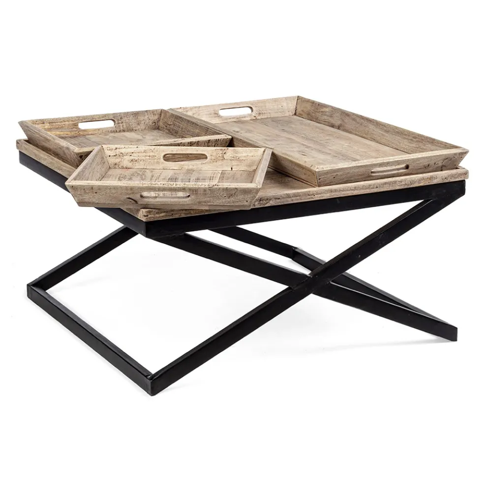 Couchtisch aus Stahl mit Tablett im Mangoholz-Design - Cesira