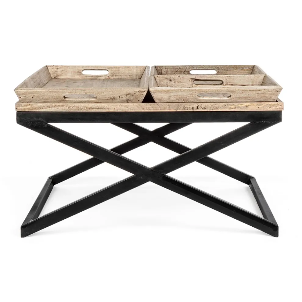 Couchtisch aus Stahl mit Tablett im Mangoholz-Design - Cesira