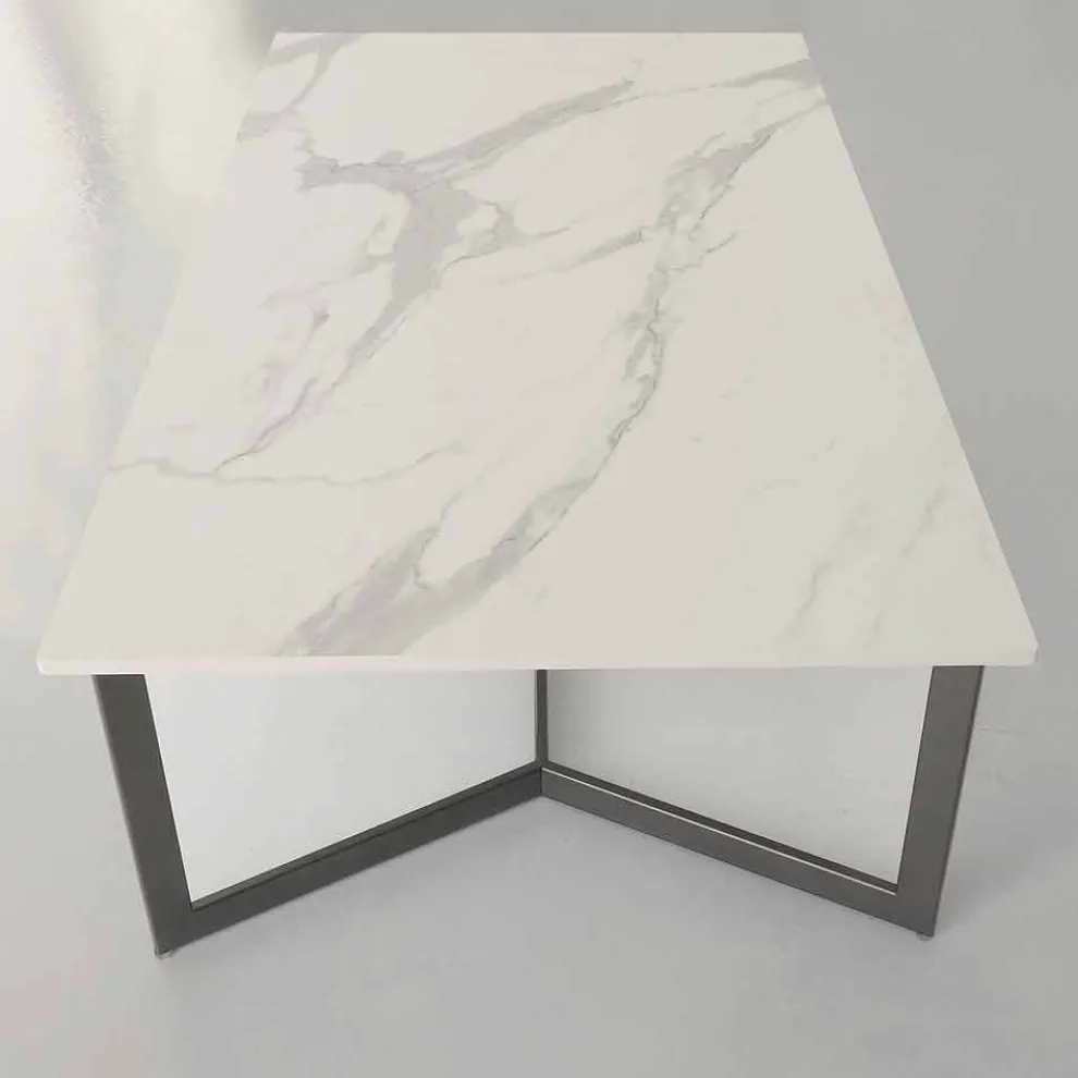 Couchtisch mit HPL Top Weißer Marmoreffekt Made in Italy - Indio