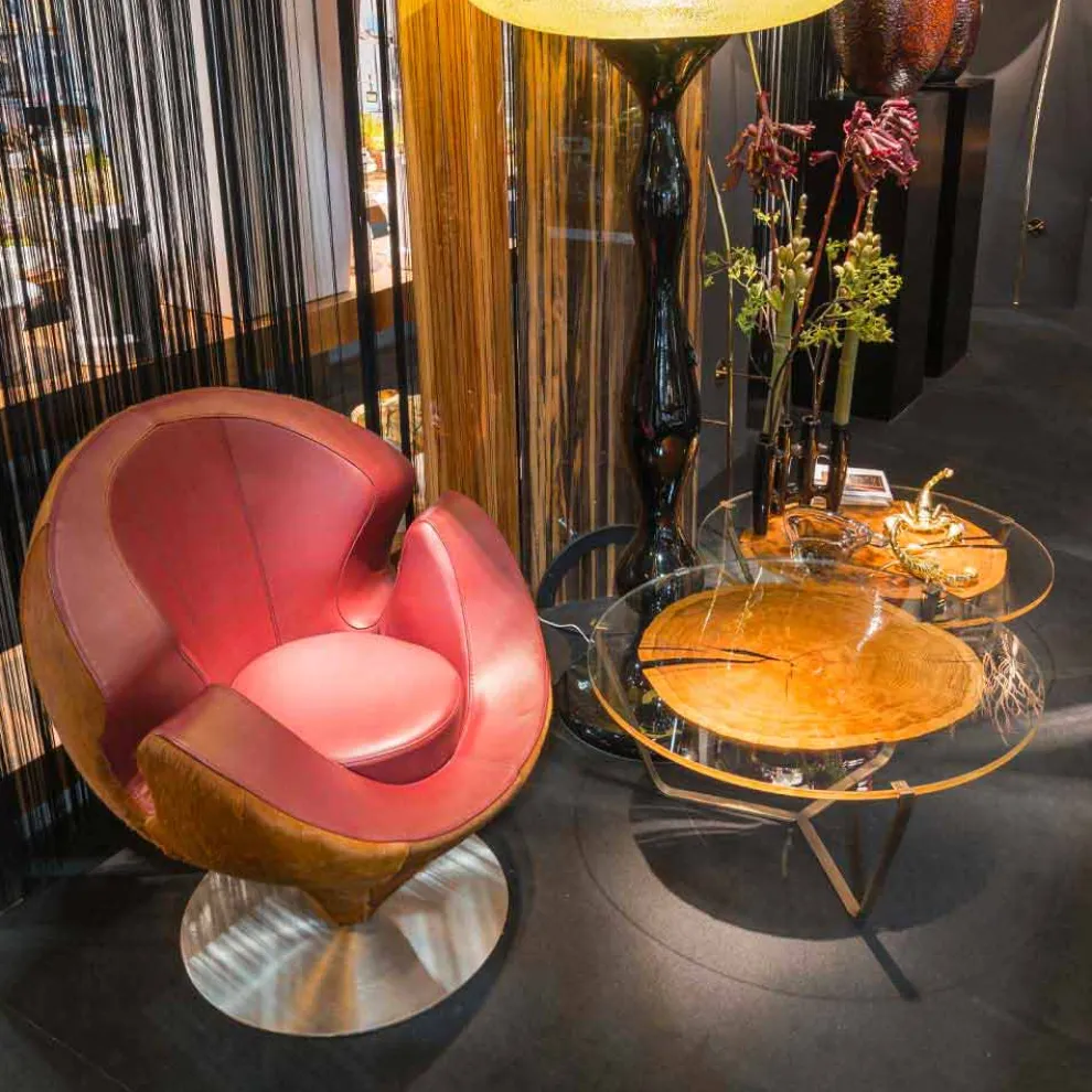 Couchtisch mit runder Glasplatte und Holzplatte Made in Italy - Baviera