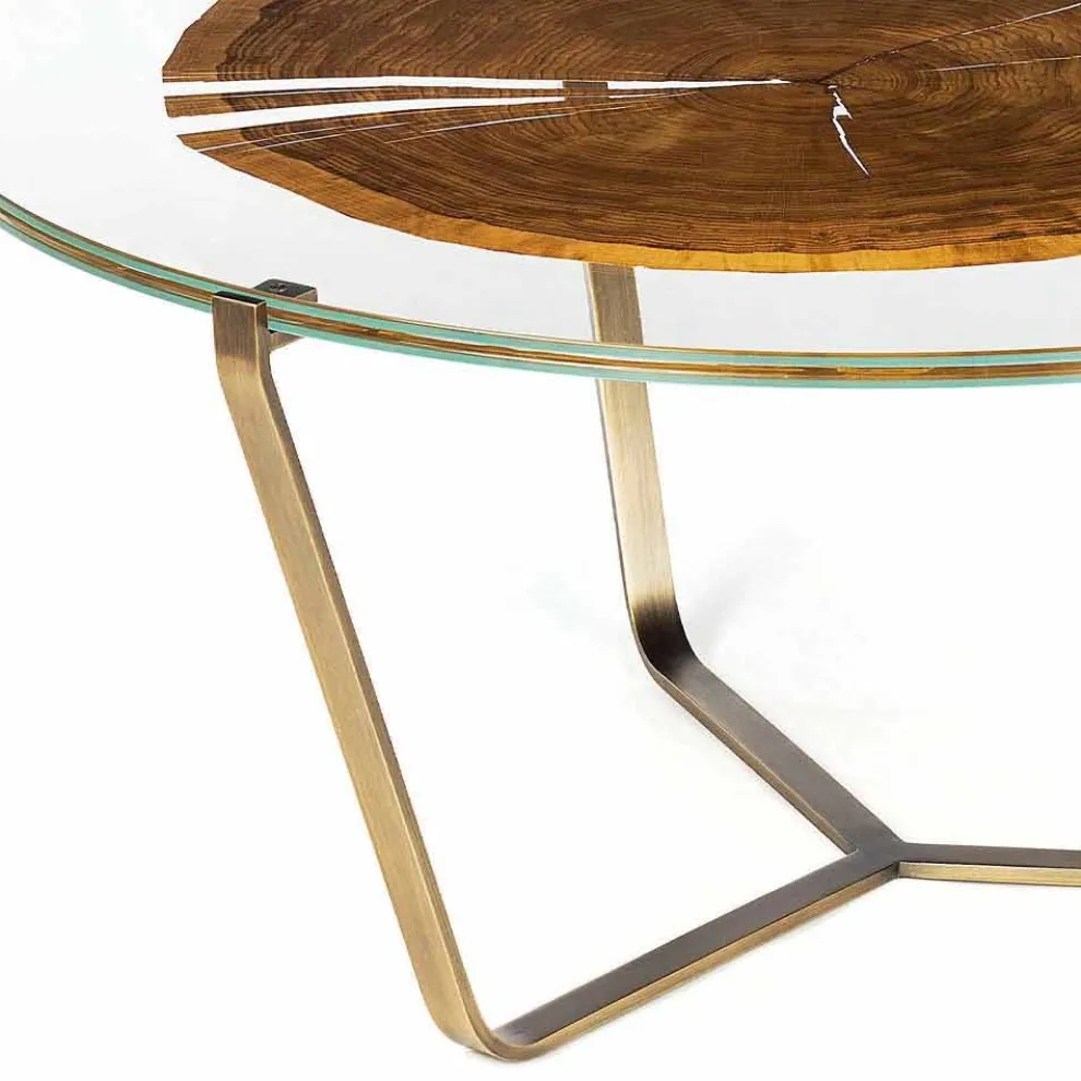 Couchtisch mit runder Glasplatte und Holzplatte Made in Italy - Baviera