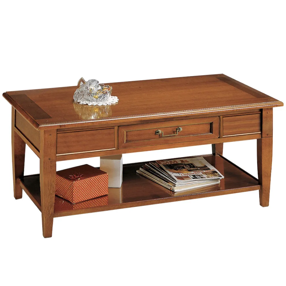 Couchtisch mit Schublade und Regal aus patiniertem Holz, hergestellt in Italien – Tuoni