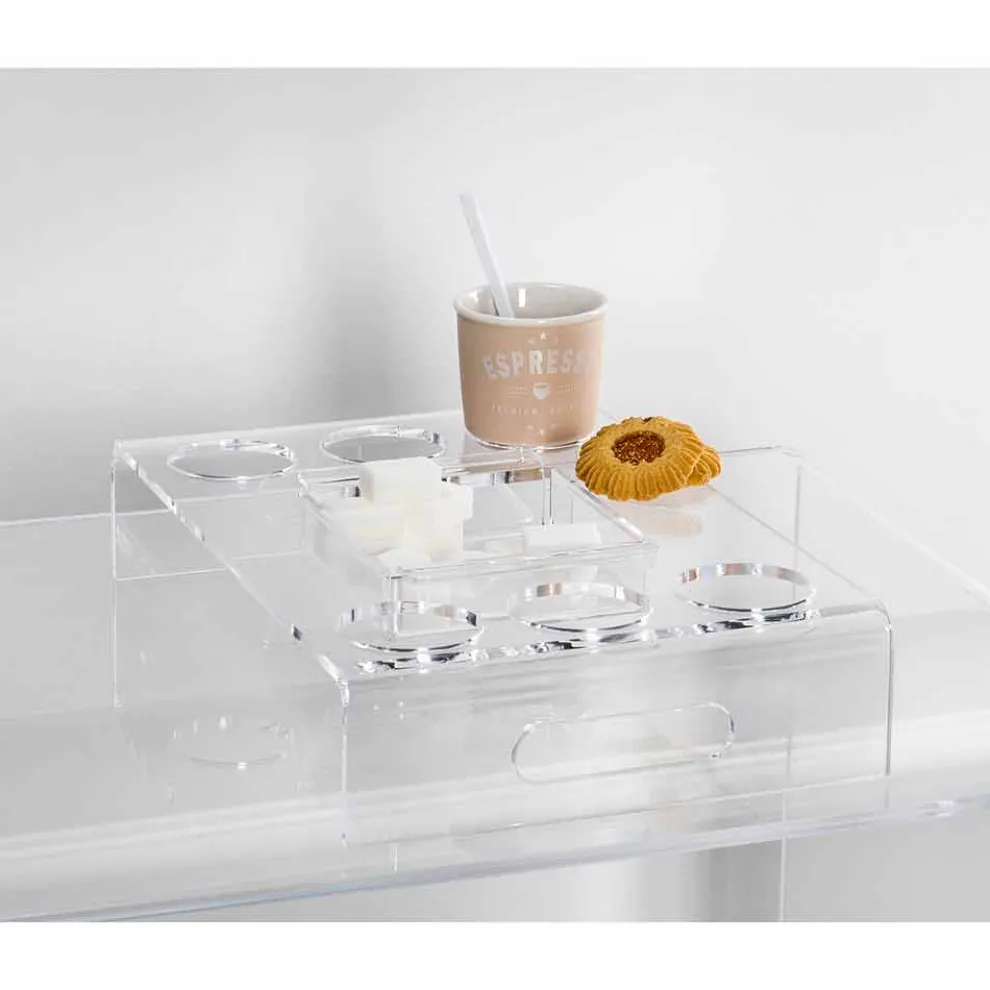 Erhöhtes Tablett aus transparentem Plexiglas 6 oder 8 Kaffee Design 2 Stück - Cracco