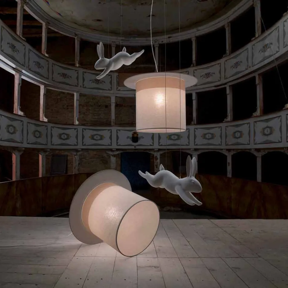 Cylinder Design White Leinen Hängelampe, Made in Italy - Magic