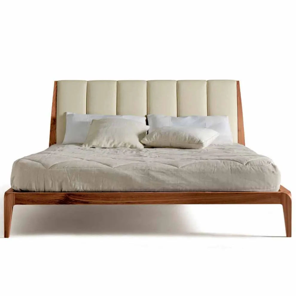 Doppelbett mit gepolstertem Kopfteil aus Leder Menardo Design