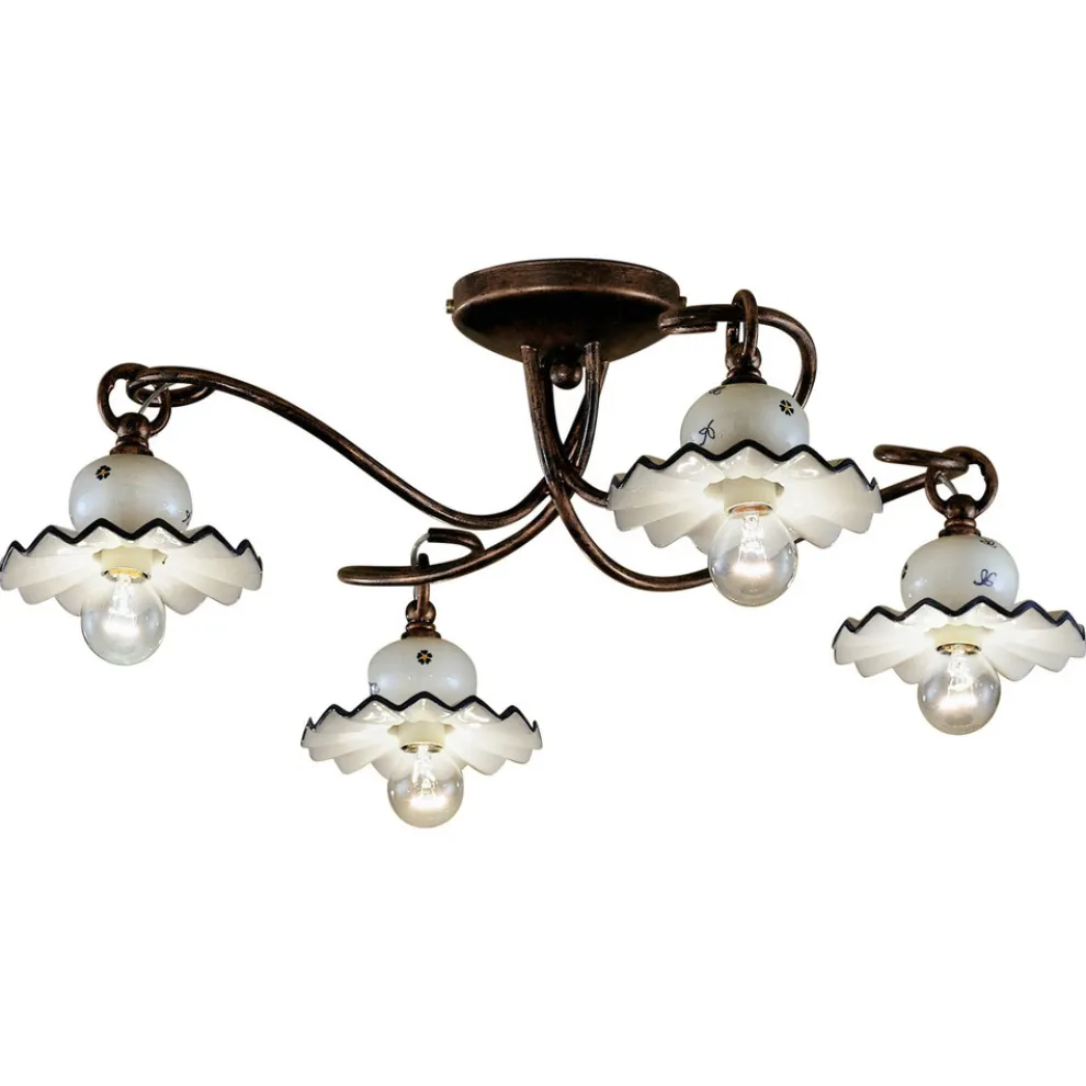 Deckenlampe mit 3 oder 4 Lichtern aus handverzierter handwerklicher Keramik - Rom