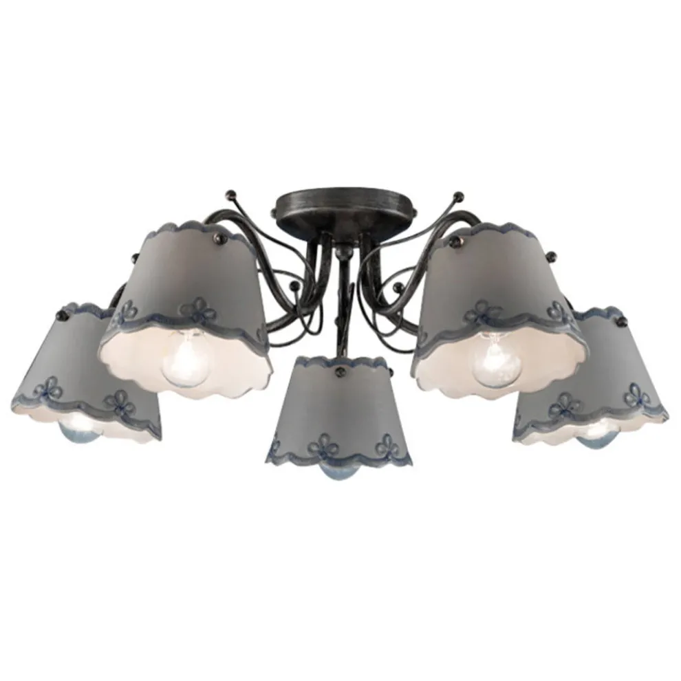 Deckenlampe mit 3 oder 5 Lichtern aus handbemalter Keramik mit Stickereieffekt - Ravenna