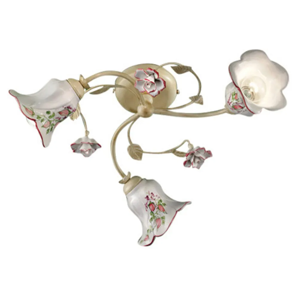 Deckenleuchte 3 Lichter Metall und Keramik Handbemalter roter Draht - Pisa