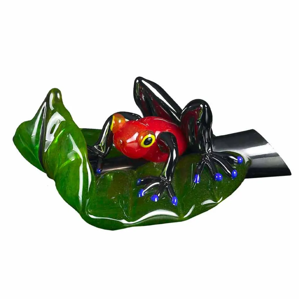 Dekorative Statue in Form eines Frosches auf einem Blatt aus Glas Made in Italy - Leaf