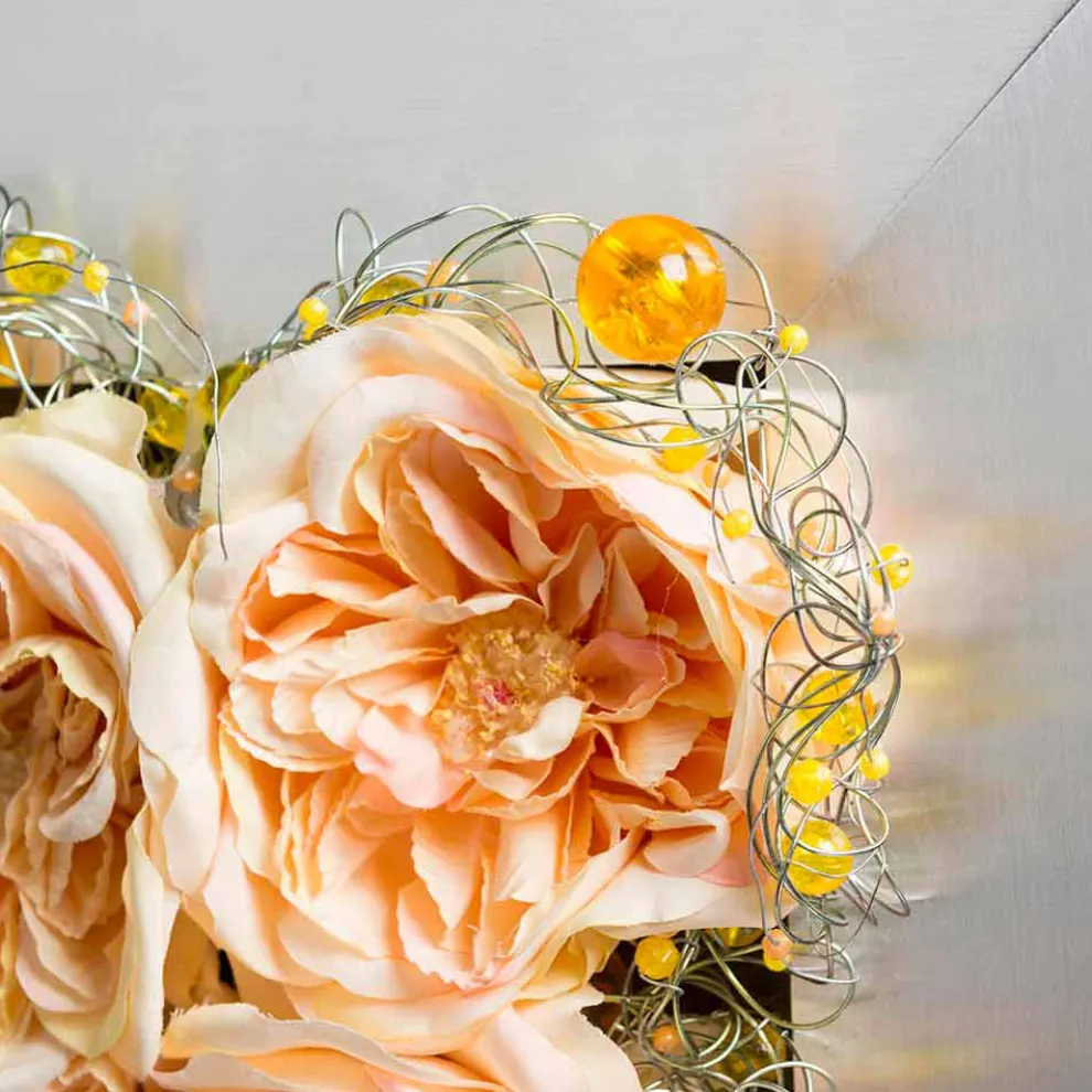 Dekoratives Wandpaneel aus Metall und künstlichen Rosen Made in Italy - Rosetta