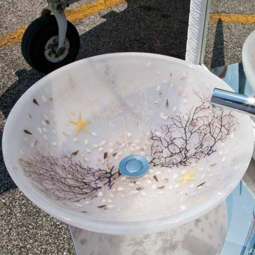 Design Arbeitsplatte Waschbecken aus Harz mit Koralleneinsätzen - Salvatore