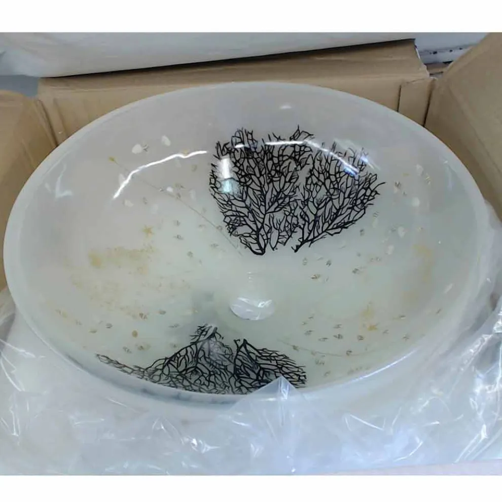 Design Arbeitsplatte Waschbecken aus Harz mit Koralleneinsätzen - Salvatore