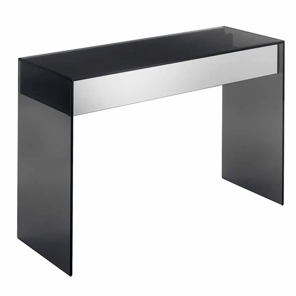 Design Consolle Schreibtisch aus Rauchglas mit Schubladen Made in Italy - Mantra