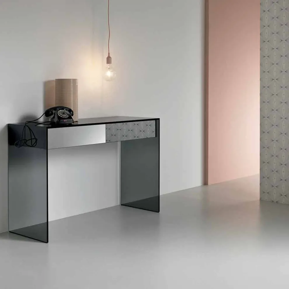 Design Consolle Schreibtisch aus Rauchglas mit Schubladen Made in Italy - Mantra