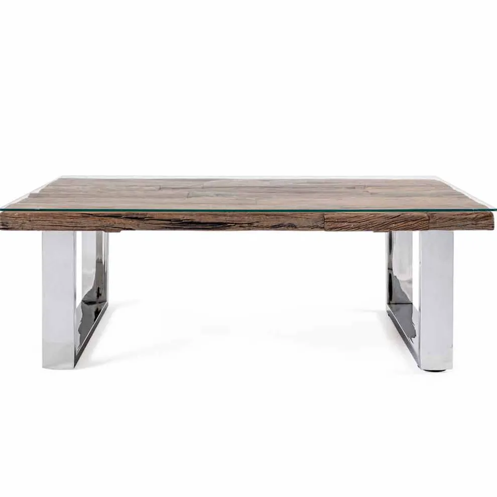 Design Couchtisch aus Holz, Glas und Stahl Homemotion - Frederic