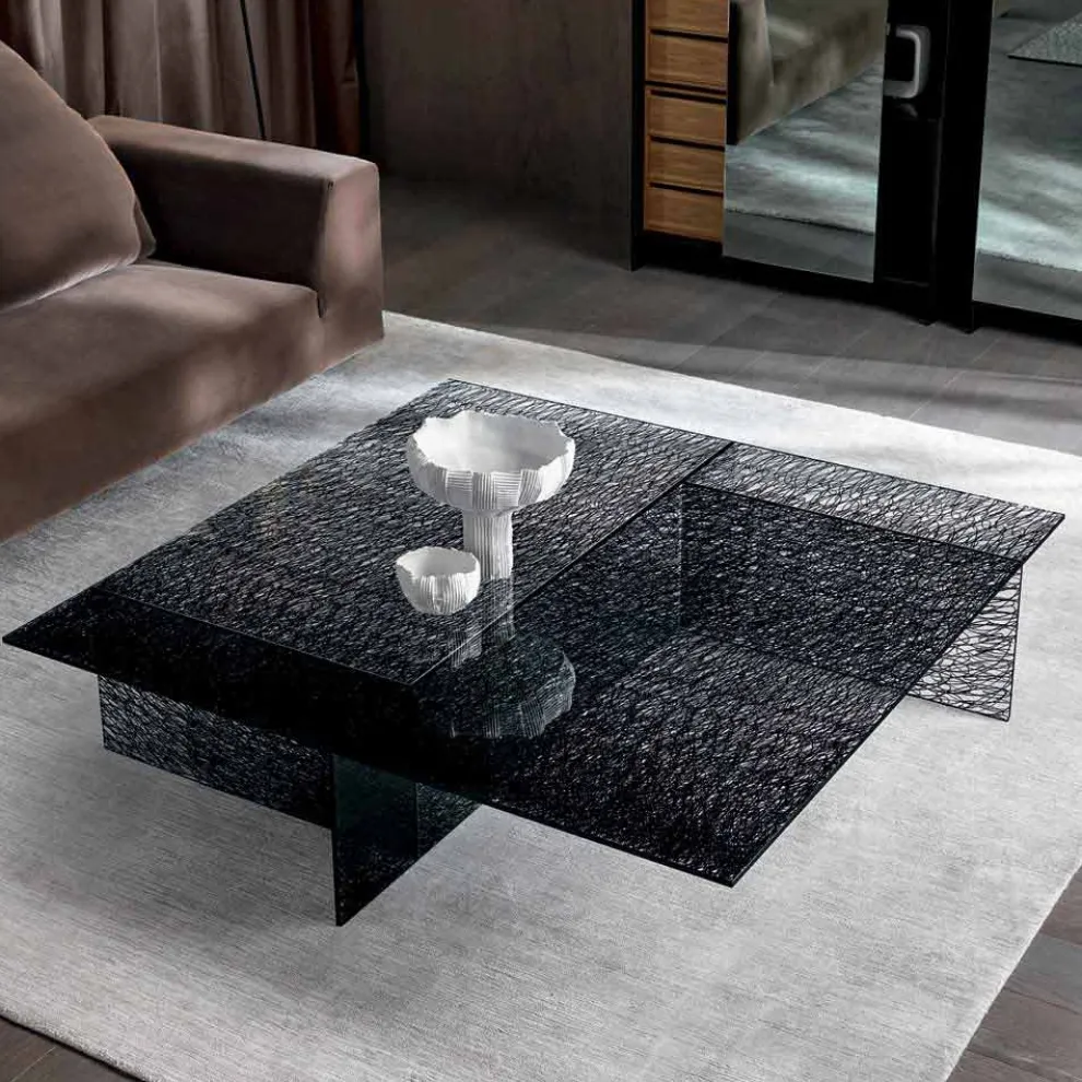 Design Couchtisch Extralight Dekoriertes Glas Made in Italy - Sestola