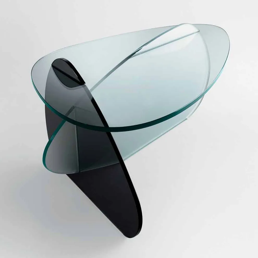 Design Couchtisch aus transparentem, geräuchertem und geätztem Glas Made in Italy - Tac Tac
