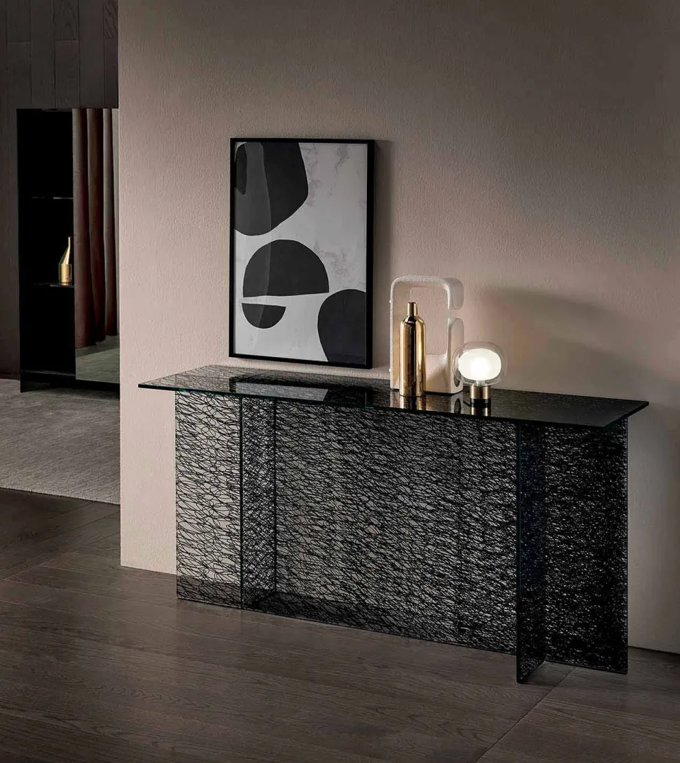 Design Entrance Consolle aus dekoriertem extraklarem Glas Made in Italy - Sestola
