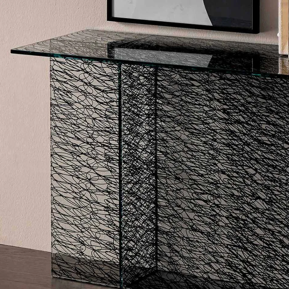 Design Entrance Consolle aus dekoriertem extraklarem Glas Made in Italy - Sestola