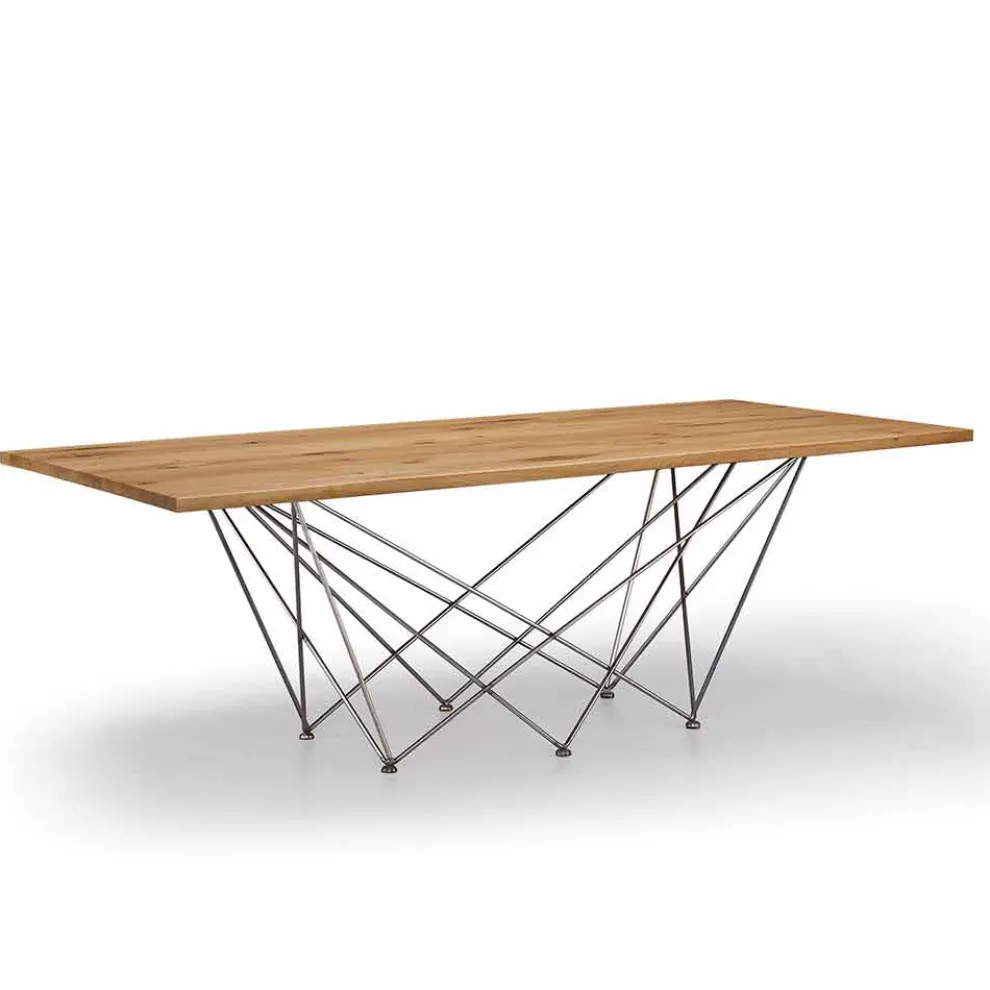 Design Esstisch mit einer Platte aus Holz und einem Gestell aus Metall, Esperia