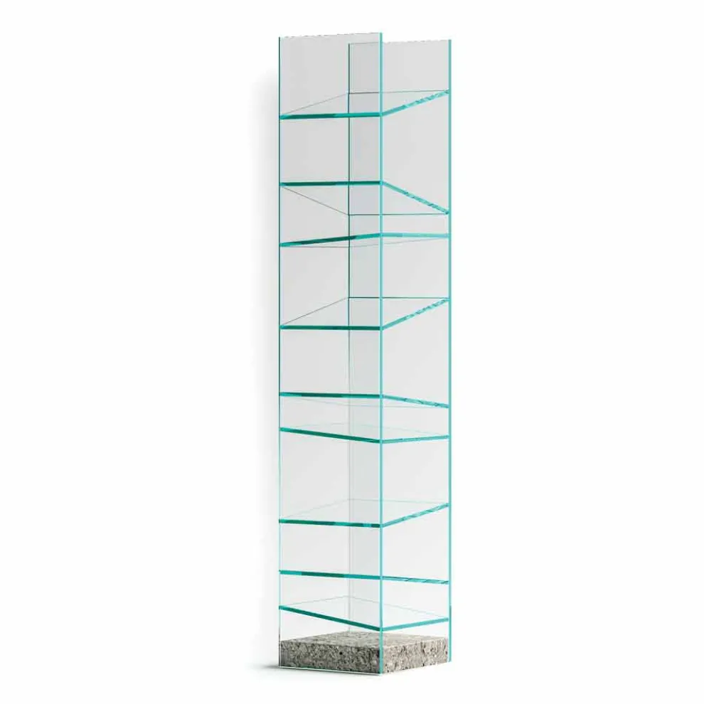 Design Floor Bücherregal aus Glas mit Stahlsockel Made in Italy - Biba