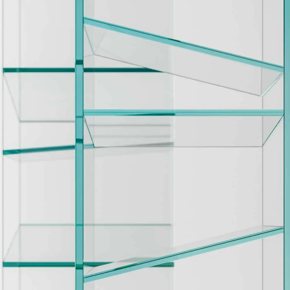 Design Floor Bücherregal aus Glas mit Stahlsockel Made in Italy - Biba