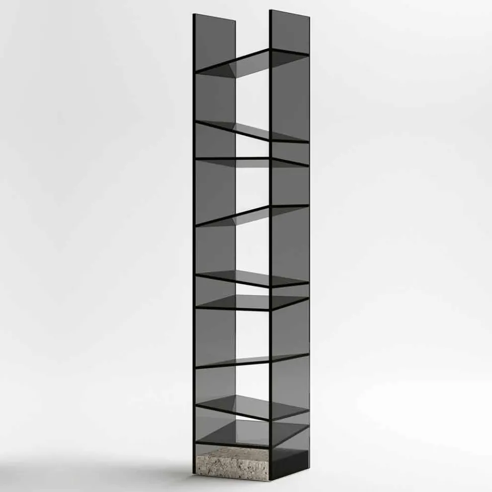 Design Floor Bücherregal aus Glas mit Stahlsockel Made in Italy - Biba