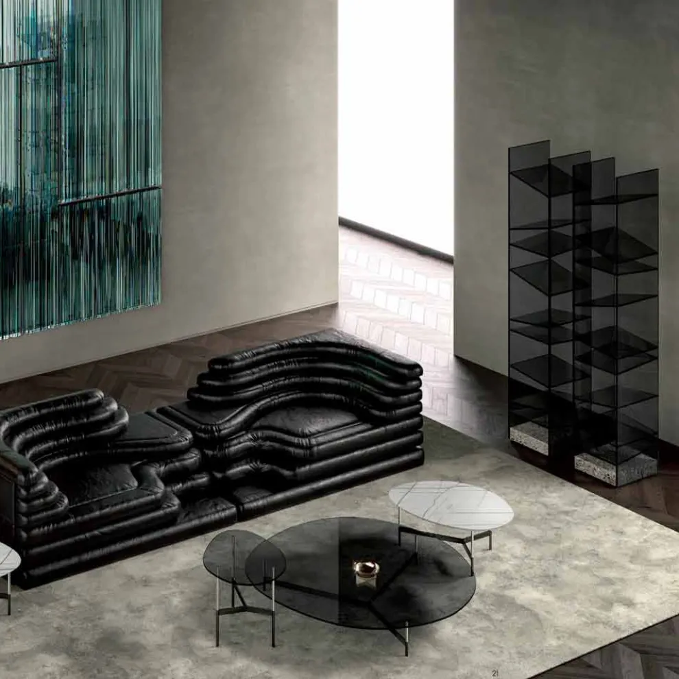 Design Floor Bücherregal aus Glas mit Stahlsockel Made in Italy - Biba