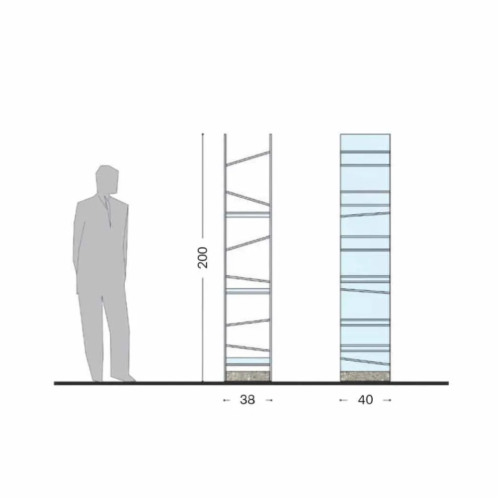 Design Floor Bücherregal aus Glas mit Stahlsockel Made in Italy - Biba