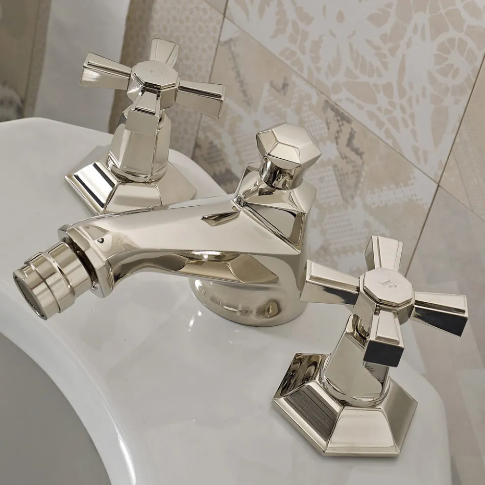 Design 3-Loch-Bidet-Wasserhahn aus Messing im Vintage-Stil Made in Italy - Silvana