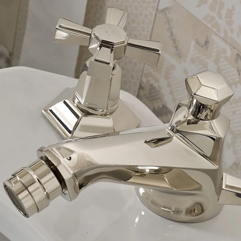 Design 3-Loch-Bidet-Wasserhahn aus Messing im Vintage-Stil Made in Italy - Silvana