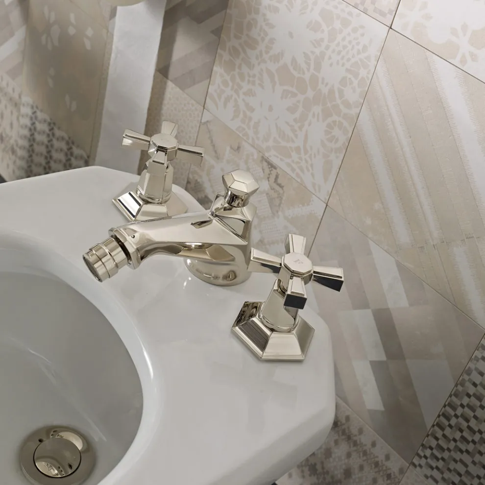 Design 3-Loch-Bidet-Wasserhahn aus Messing im Vintage-Stil Made in Italy - Silvana