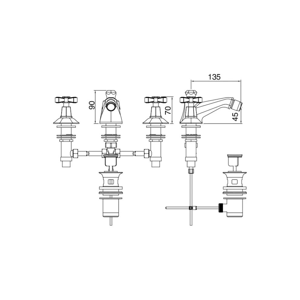Design 3-Loch-Bidet-Wasserhahn aus Messing im Vintage-Stil Made in Italy - Silvana