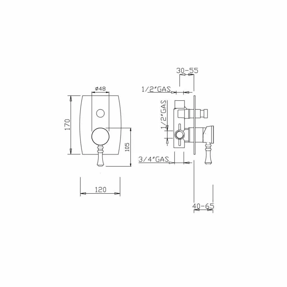 Design Messing Dusche oder Badewanne Mixer Made in Italy - Neno