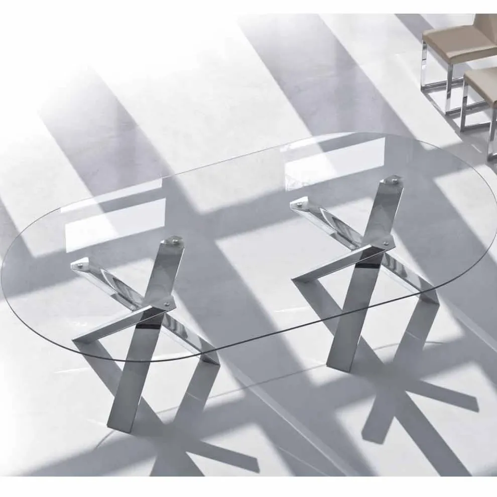 Design oval Tisch aus Kristall 280x120cm hergestellt in Italien, Baum