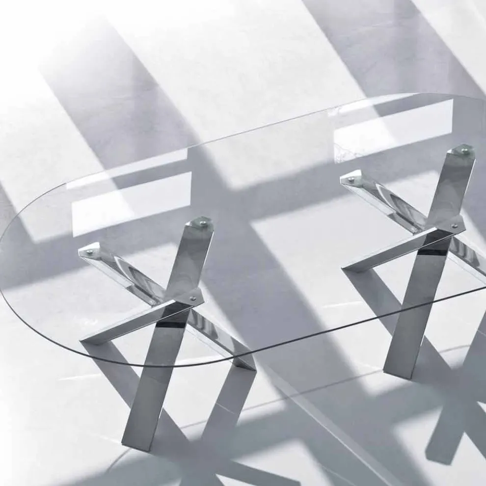 Design oval Tisch in Kristall 220x120cm hergestellt in Italien, Baum