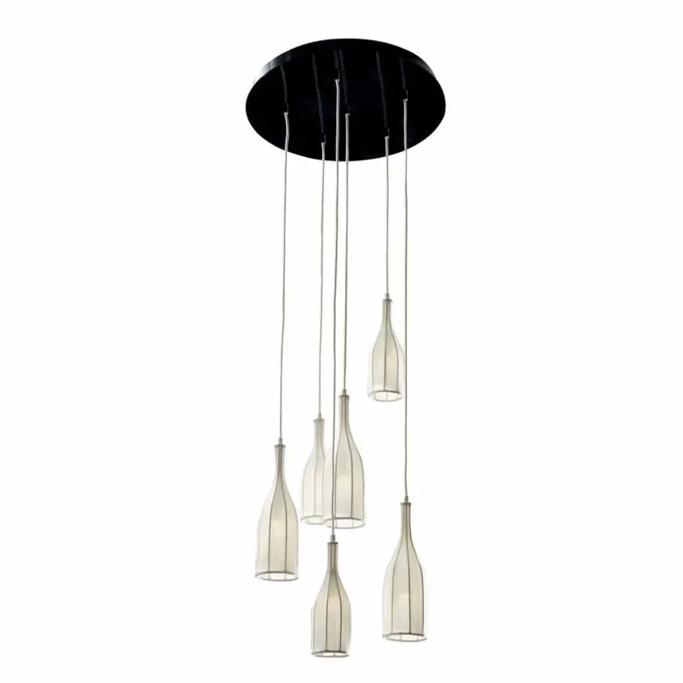 Design Pendellampe mit 6 Lampenschirme Grilli Mathusalem in Italien hergestellt